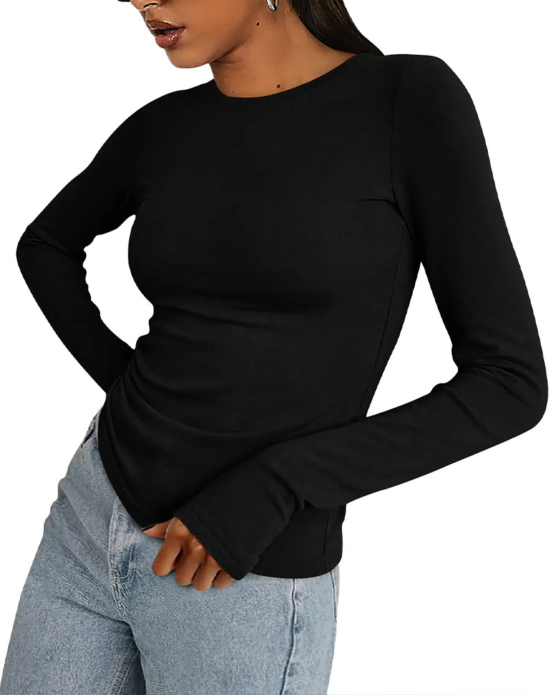 T-Shirt Rund Hals Slim Fit Lang Ærme Solid