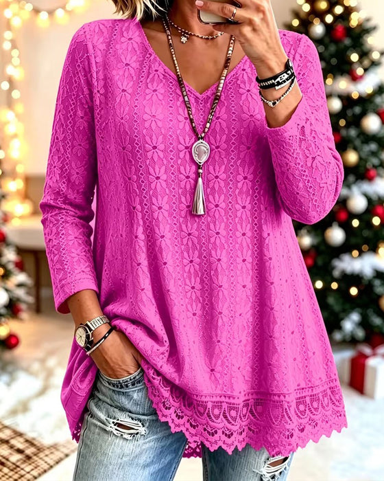 Top V-Hals Knipling Patchwork Udvidet
