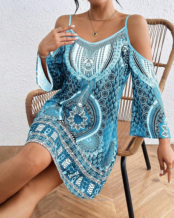 Kjole Strapless Off-the-shoulder Trykt Shift