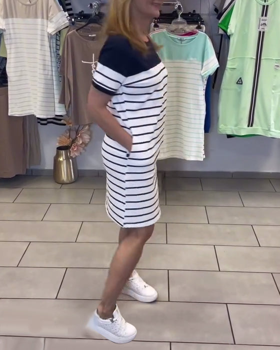 Kjole Rundhals Casual Stribet