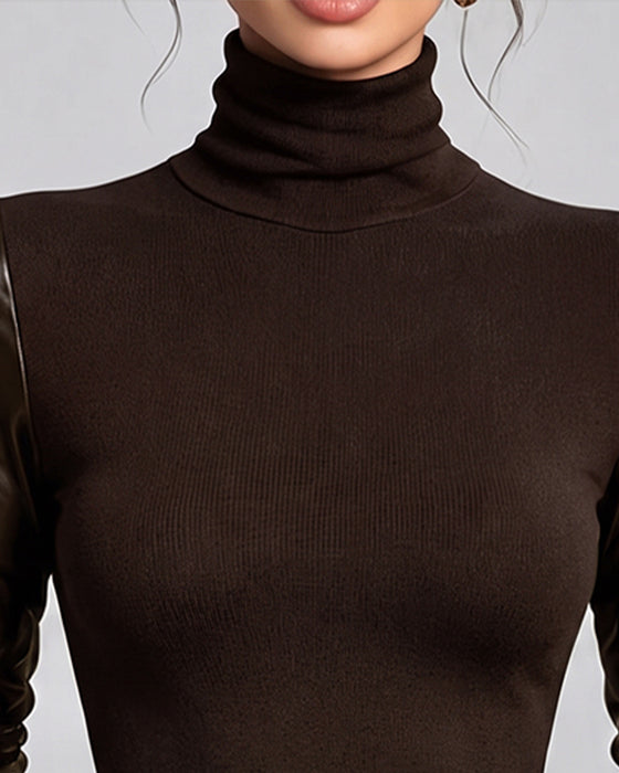 Top Turtleneck Patchwork Ensfarvet