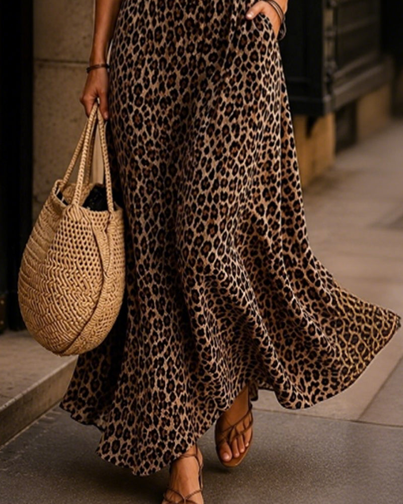 Kjole Firkantet Hals Leopard Mode
