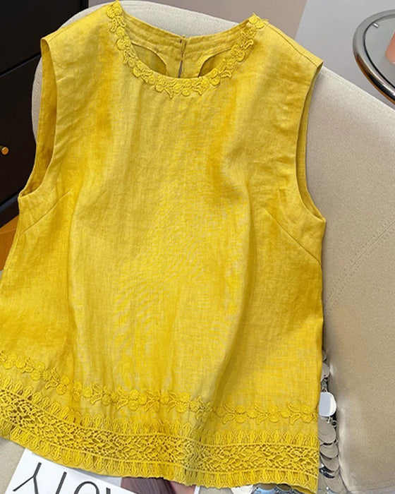 Tank Top Rund Hals Broderet Kant