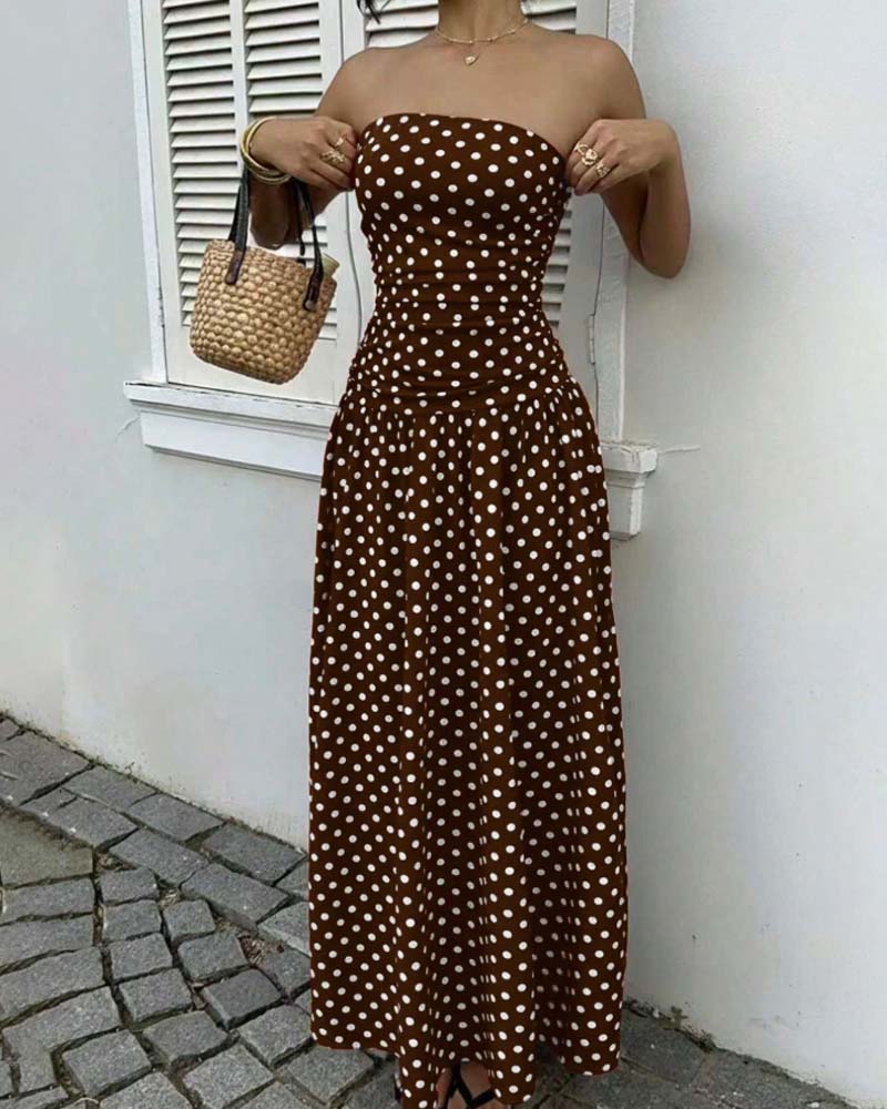 Kjole Prikket Bandeau A-Formet Lang