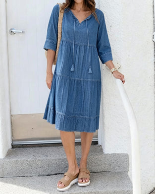 Kjole Løs Slips-Detalje Denim
