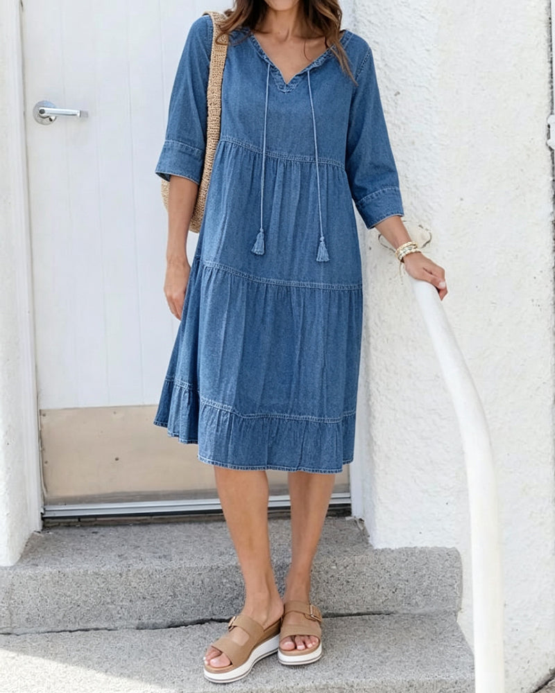 Kjole Løs Slips-Detalje Denim