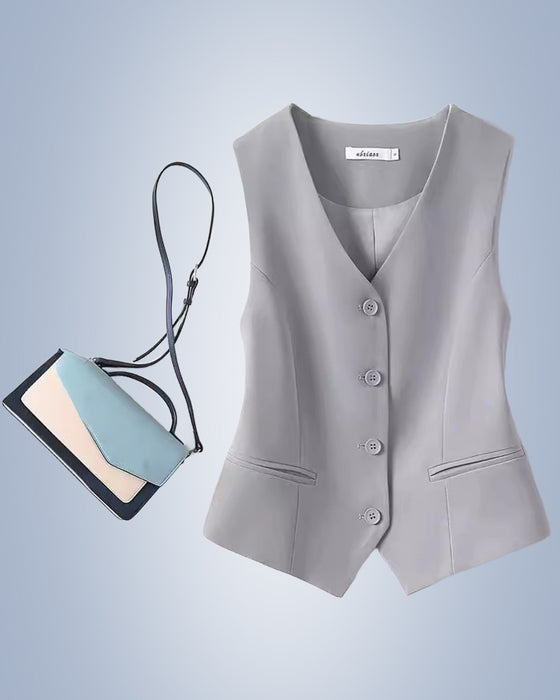 Ensfarvet temperament vestjakke til kvinder