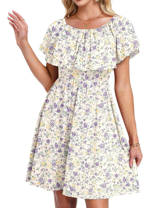 Kjole Blomstret Off-Skulder Midi