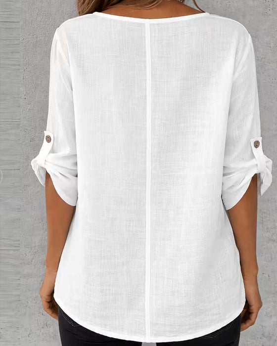 Bluse Ensfarvet Casual Knap
