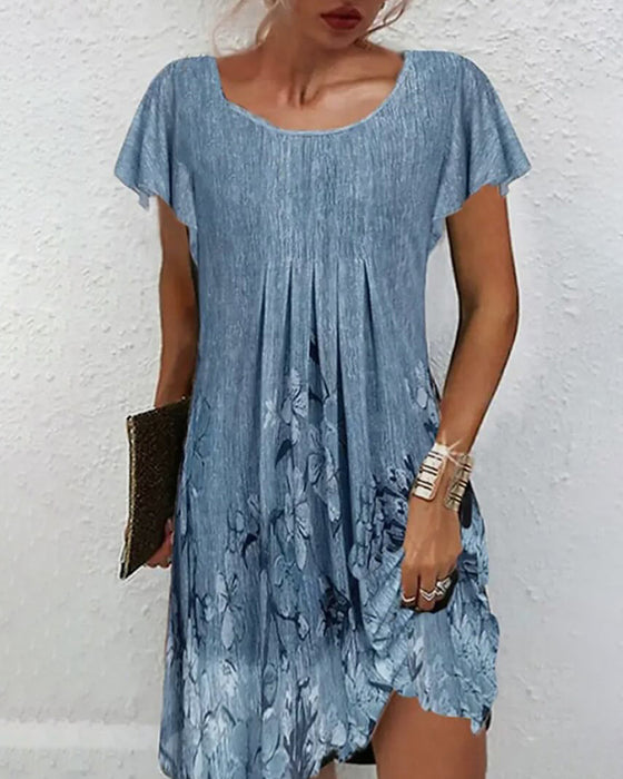 Kjole Rynkede Ærmer Trykt