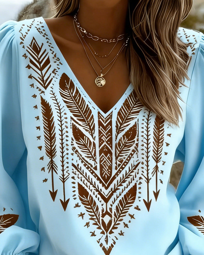 Bluse Pufærme V-Hals Los