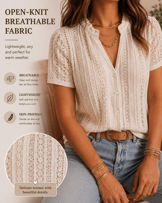 Bluse Udskåret Cardigan Kortærmet