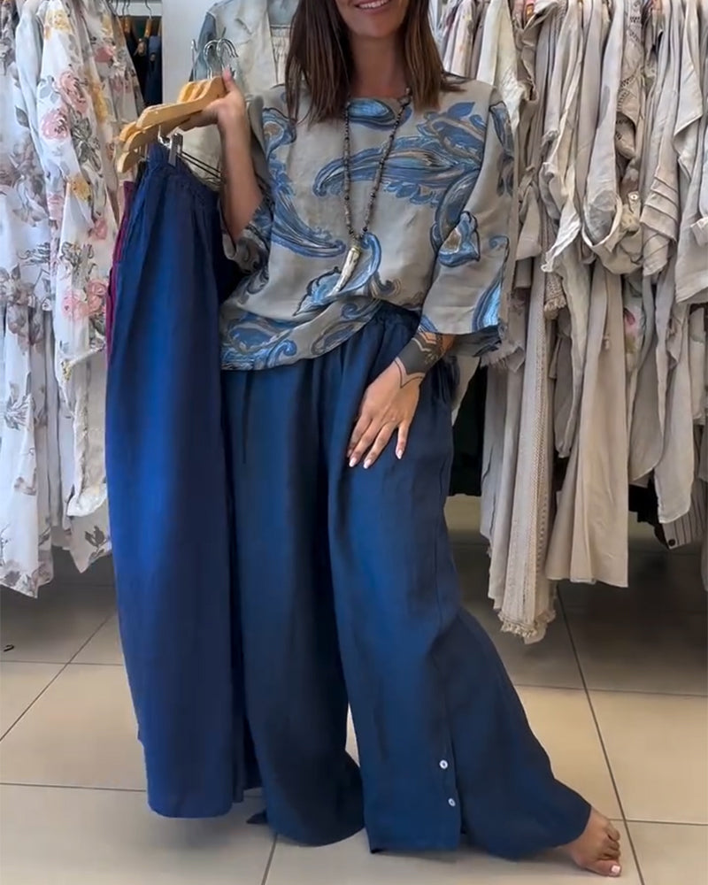 Bukser Elastisk Talje Knapdekoration Vid Ben Lange