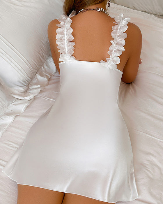 Blomstret Satængnatskjole Med Seler