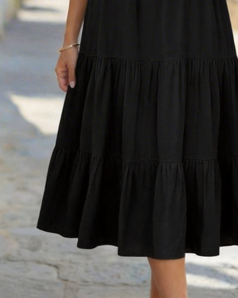 Kjole Ensfarvet V-Udskæring Flæse A-Linje