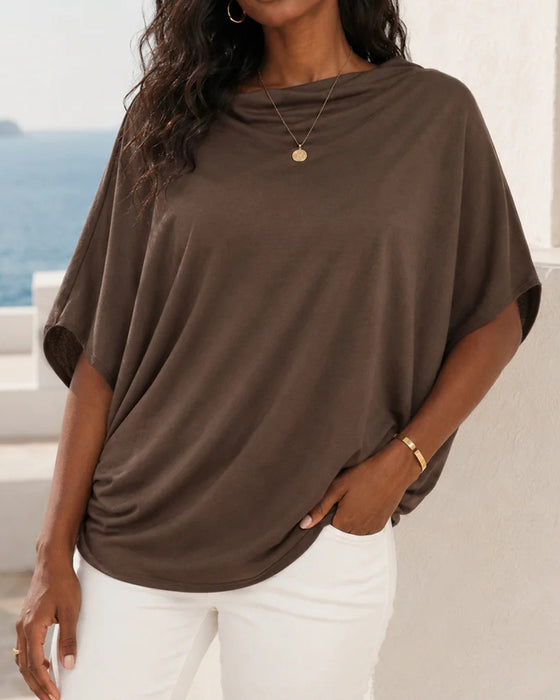 Bluse Draperet Krave Enfarvet