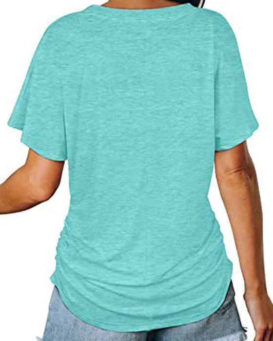 T-Shirt Plisseret Ensfarvet V-Udskæring