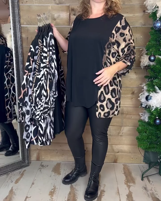 Leopardprint top med rund hals