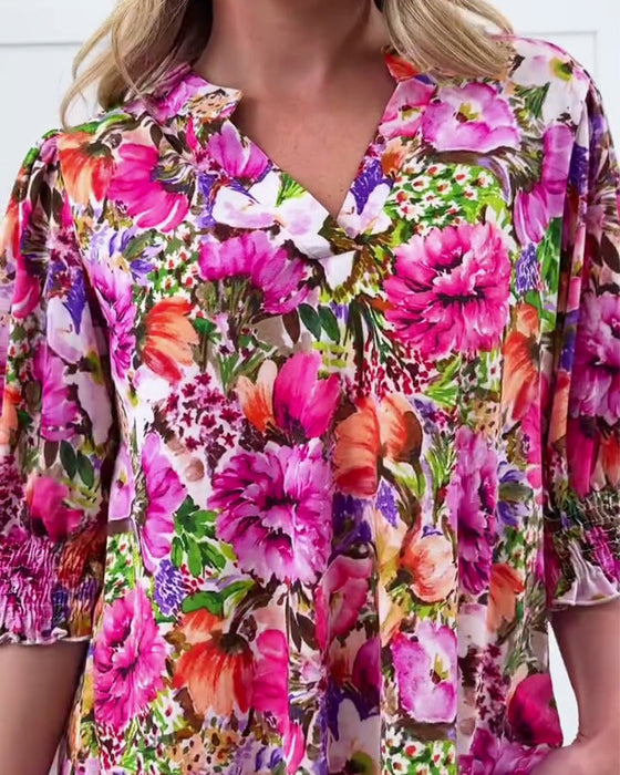 Bluse Kort Ærme Moderne Blomstret
