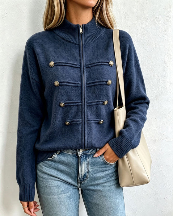 Cardigan Mandarin Krave Mode Lynlås Strikket