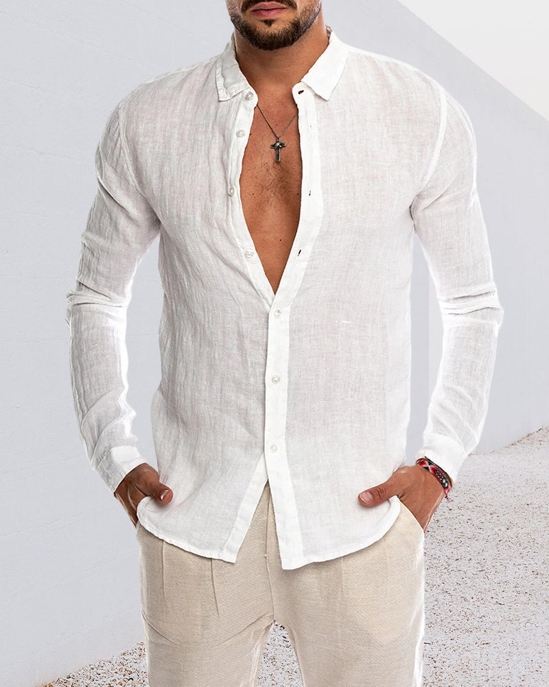 Herre Skjorte Nedlagt Krave Ensfarvet Afslappet