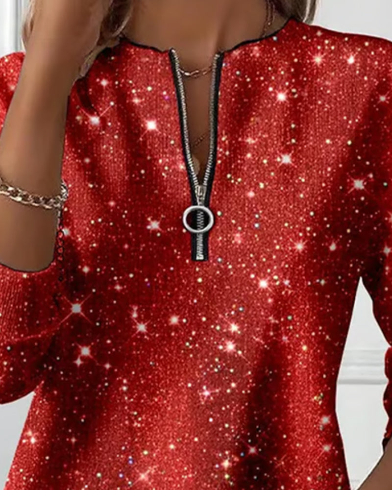 Casual Langærmet Sweatshirt Med Halv Lynlås