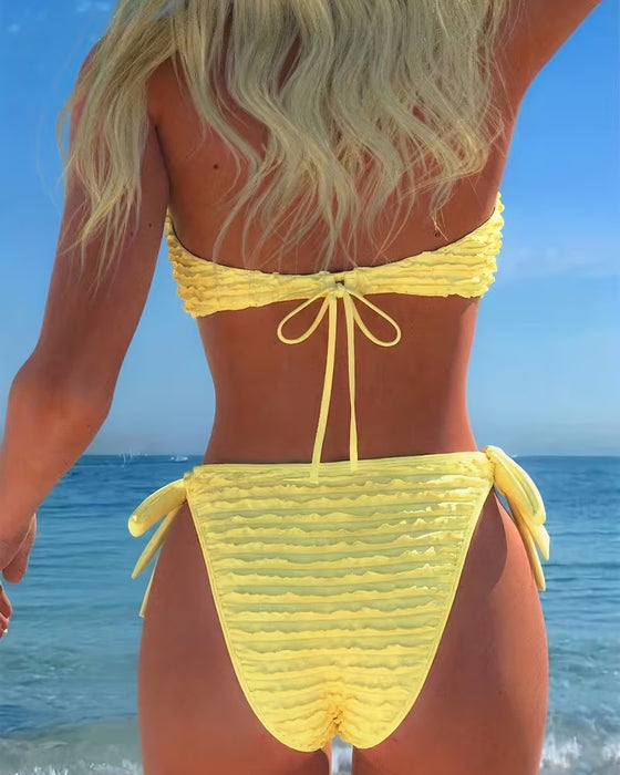 Bikini Halter Dyb V Hjerte Rynket