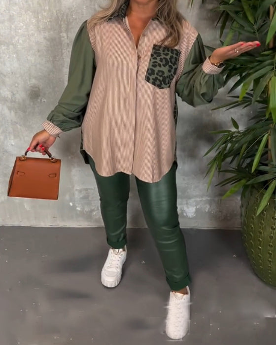 Skjorte med lanterneærmer og leopardprintet brystlomme
