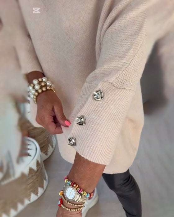 Genser Med V-Hals, Knappet Og Asymmetrisk Egenskaper