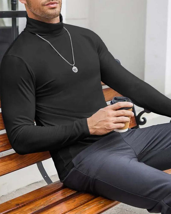 Bluse Høj Hals Slim Fit Solid Herre