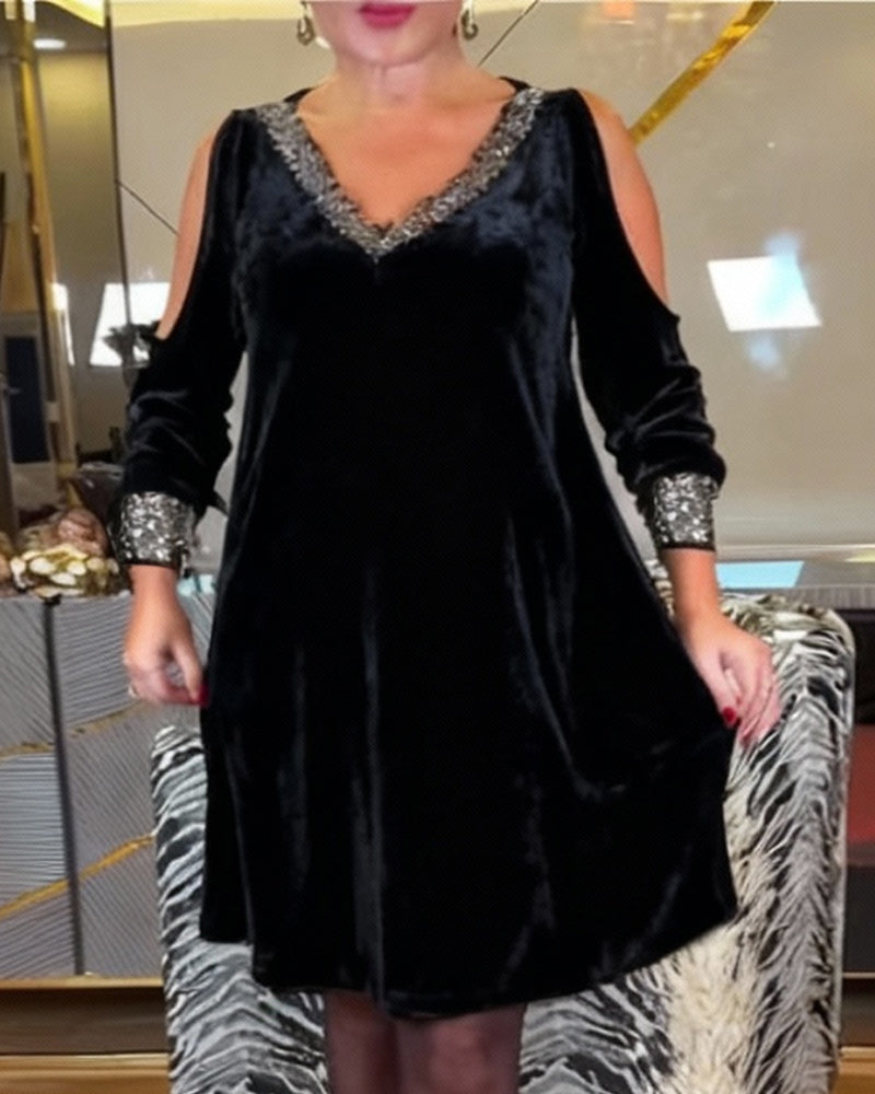 Kjole Sexet Skulderfri Glitrende V-Hals