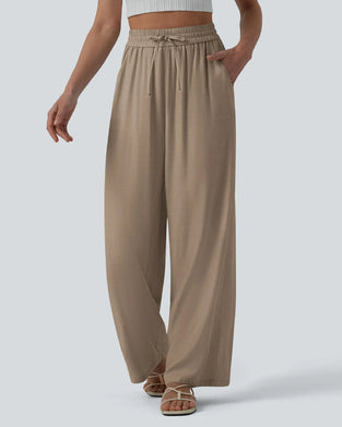 Bukser Elastisk Talje Bred Ben Bind Casual