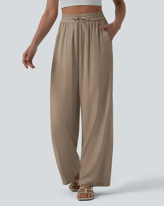 Bukser Elastisk Talje Bred Ben Bind Casual
