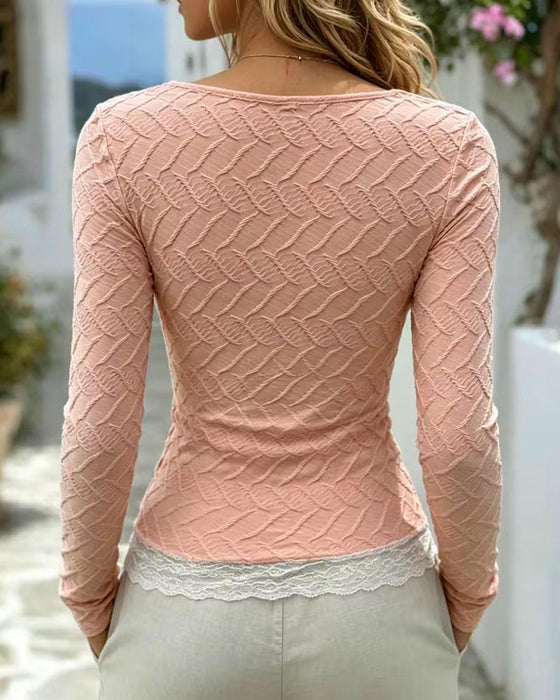 Top Firkantet Hals Blonde Patchwork Lang Ærme Figursyet
