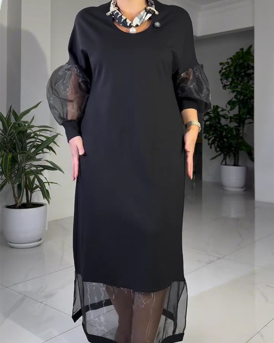 Kjole U-Hals Mesh Patchwork Modne