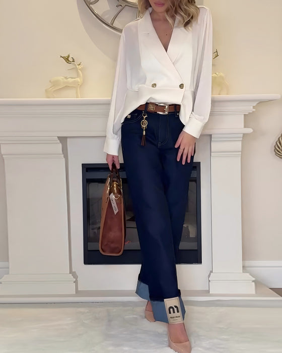 Topp Ensfarvet Elegant Jakkesætskrave