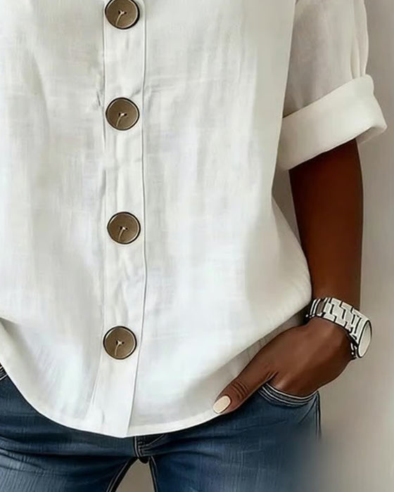 Løs Bluse Med Korte Ærmer Og Store Knapper