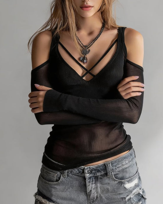 Bluse Kryds Og Tværs V-Hals Off-Shoulder