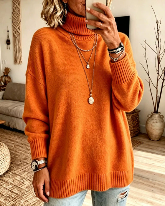 Pullover Høj Hals Løs