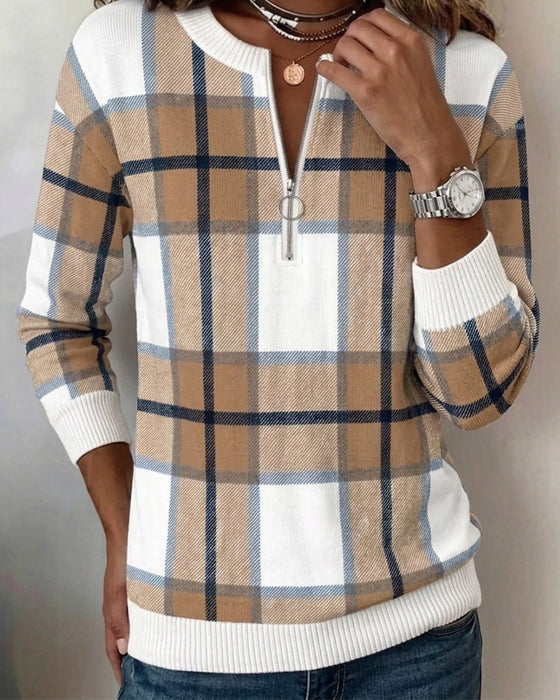 Sweatshirt Ternet Halvlynelås Rund Hals Pullover