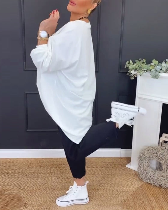 Top Rund Hals Uregelmæssig Bogstavtryk