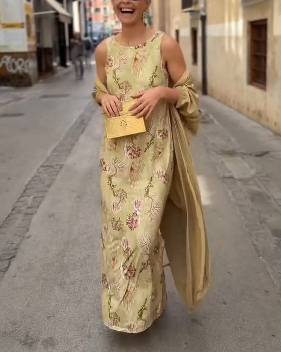 Sæt Ærmeløs Maxi Kjole + Matchende Cardigan