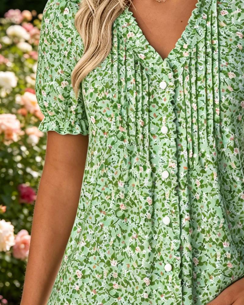 Bluse V-Hals Blomstret Tryk