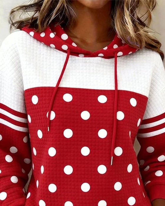 Hoodie Prikket Farveblok Snøre