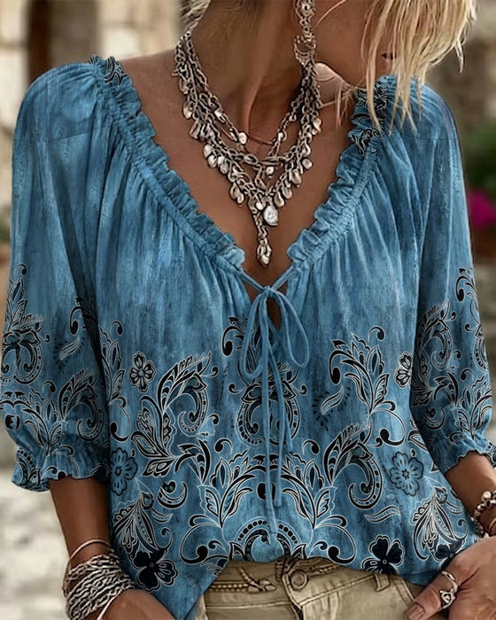 Bluse Boble Tre Kvart Ærme Slips