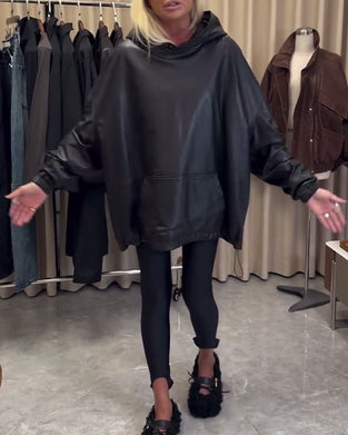 Løs Hoodie I Pu-Læder