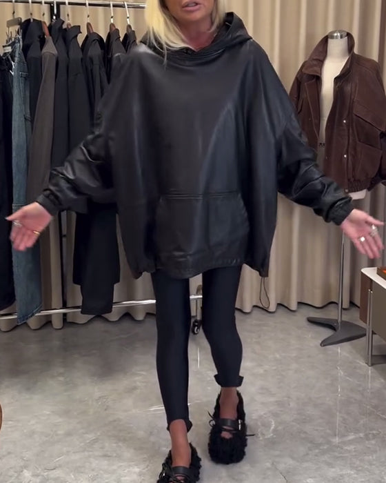 Løs Hoodie I Pu-Læder