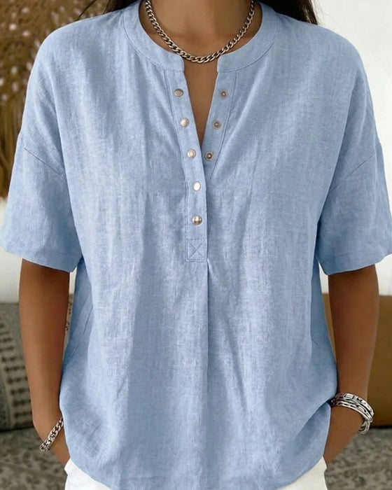 Bluse Solid Farve Casual Kort Ærme