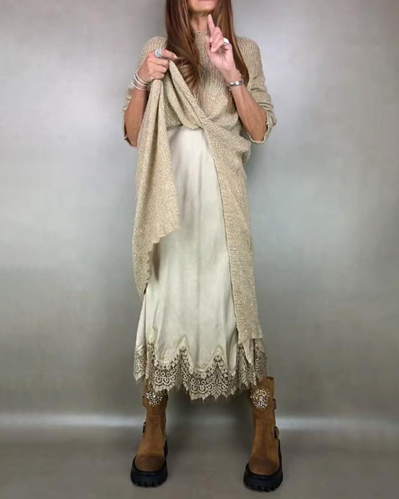 To - Delers Sæt Med Strikket Kjole Og Spids Cami - Kjole