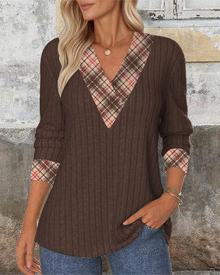 Sweater V-Hals Paneleret Ternet Strikket